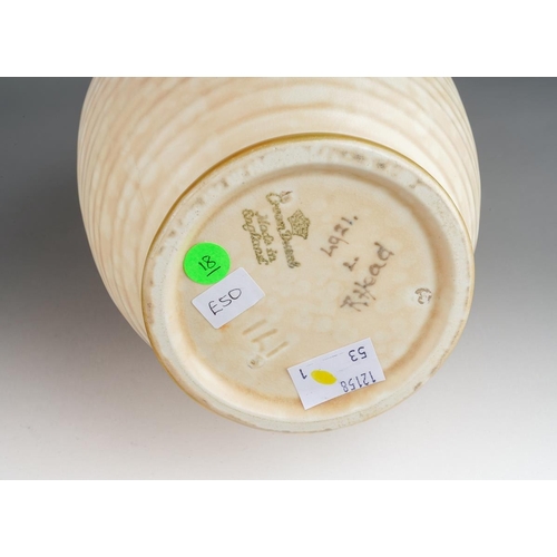 59 - A Crown Ducal Charlotte Rhead Autumn leaf ridged vase 4921, factory stamp, incised and painted marks... 