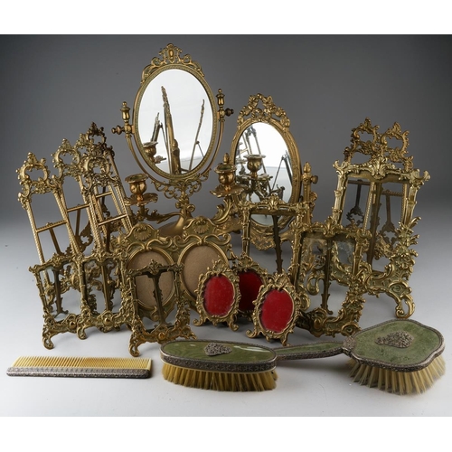 A box of Victorian style decorative reproduction brass frames, dressing ...
