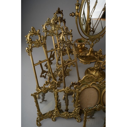 A box of Victorian style decorative reproduction brass frames, dressing ...