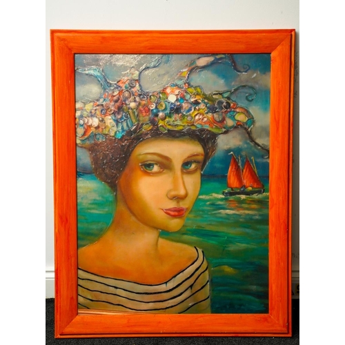 Five large Modern Art reproduction canvas paintings, Surrealist etc ...