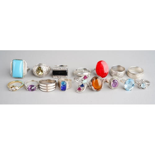A collection of white metal rings, all marked 925 or silver ...