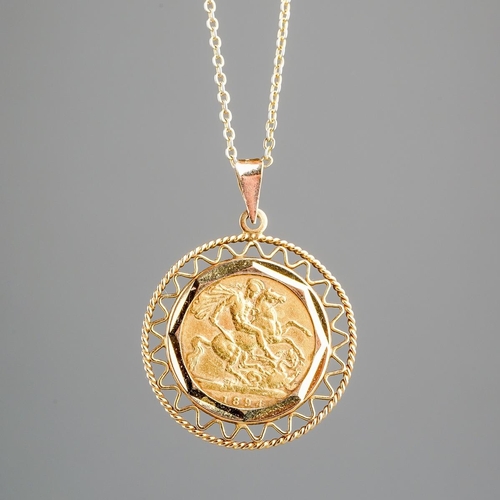 93 - A half sovereign coin pendant. The half sovereign coin dated 1894, within a 9ct gold pendant mount, ... 