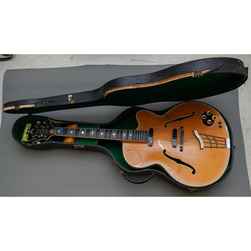 333 - A Hofner six string electric guitar, serial no. 2379, with plated mounts, the eb finger board inlaid... 
