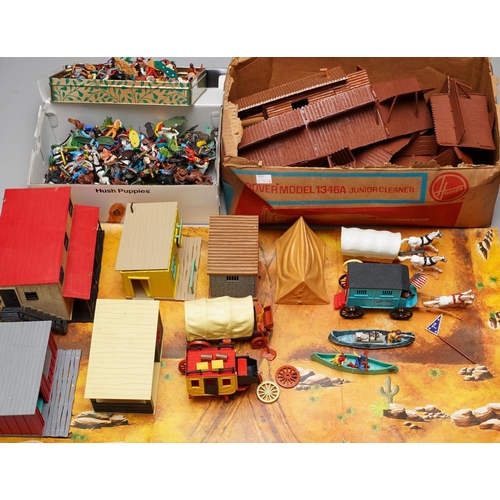 Four boxes of loose Timpo Toys, Britains and other Cowboys and Indians ...