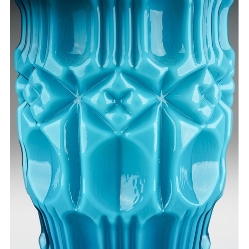 585 - An Italian Empoli glass Tiki vase in turquoise, clear glass circular foot, height 47cm