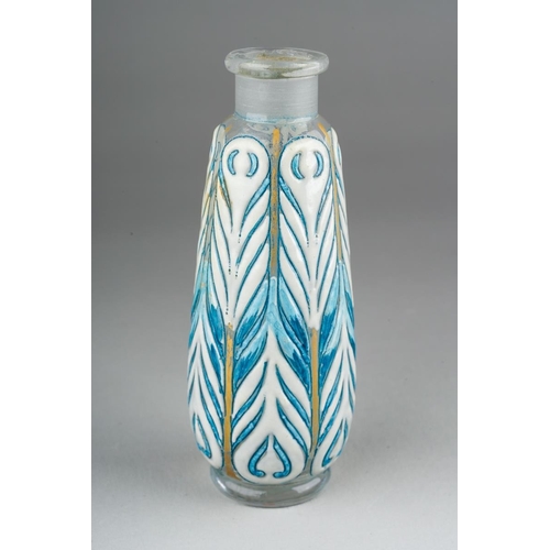 587 - An early 20th century Baccarat glass and enamel scent bottle in the form of an Egyptian Alabastron, ... 