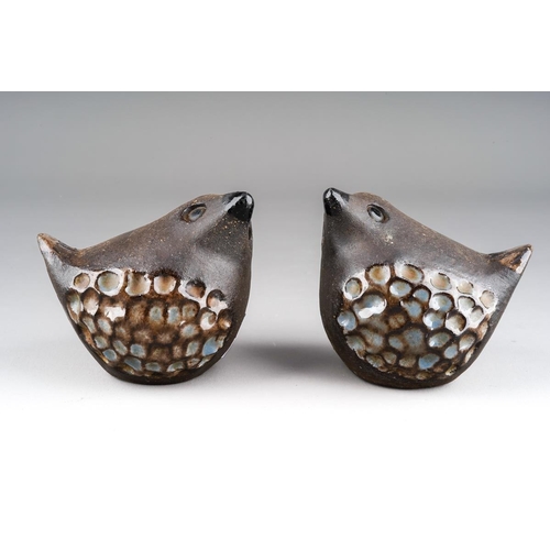 614 - A pair of Mid-Century Swedish pottery birds in blue and brown with feather detailing designed by Ben... 