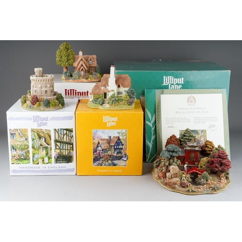 618 - A boxed Lilliput Lane limited edition 'Reflections of Jade', no.2365/ 3950, chips to pagoda, with ce... 