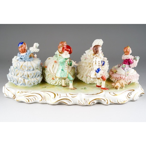 An Irish Dresden porcelain figure group titled 'Wedding Game
