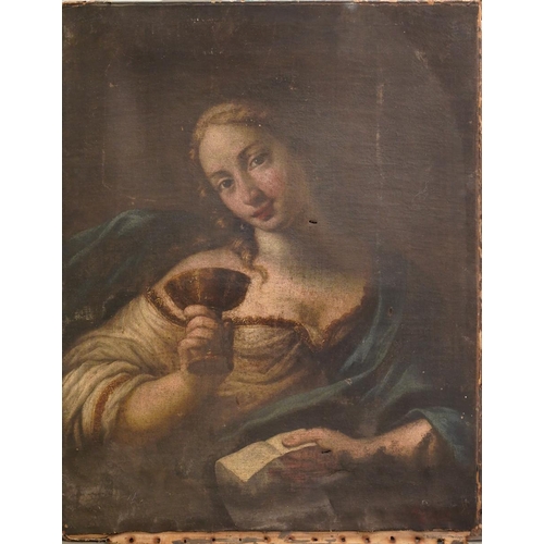 816 - 17th / 18th century Italian School, head and shoulders portrait of a female figure holding a goblet ... 