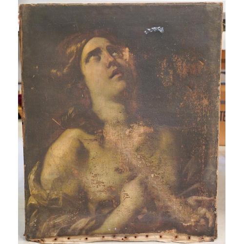 817 - 17th century Italian School, head and shoulders portrait of a religious male figure with eyes lookin... 