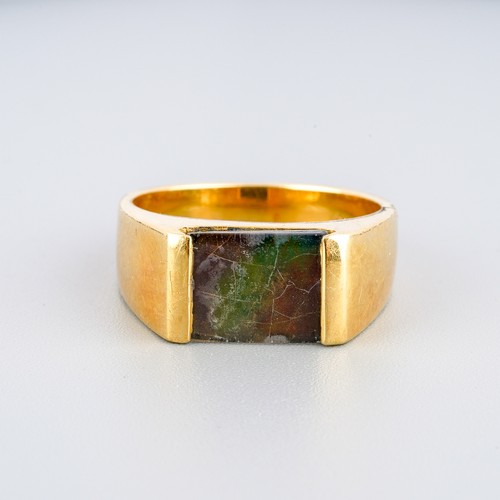 2 - Yellow metal ( marked 18k) ring set with ammolite, UK size S, gross weight approx. 8.8g