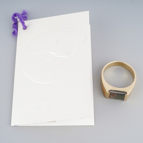 2 - Yellow metal ( marked 18k) ring set with ammolite, UK size S, gross weight approx. 8.8g