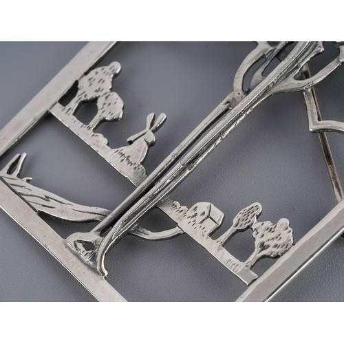 8 - White metal (marked 925) brooch, marked JMS, gross weight approx. 16.7g, 6.3 cm x 4.4cm