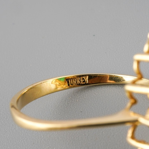 44 - A dyed chalcedony and cubic zirconia cluster ring. Approx ring size N 1/2, stamped 14k Turkey, appro... 