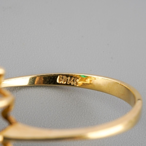 44 - A dyed chalcedony and cubic zirconia cluster ring. Approx ring size N 1/2, stamped 14k Turkey, appro... 