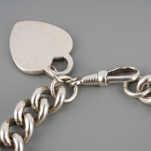 46 - A silver chain bracelet with white metal ( marked 925) heart shaped charm, 19.5 cm long, approx. gro... 
