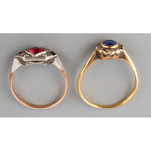 55 - An early 20th century 18ct gold sapphire and diamond cluster ring, together with a paste set ring. T... 