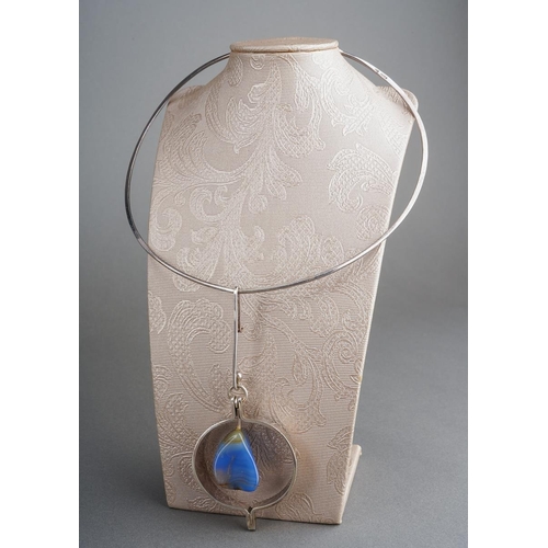 61 - Anna Greta Eker sterling silver blue stone set pendant. Stamped 'AGE Sterling 925S Norway' together ... 