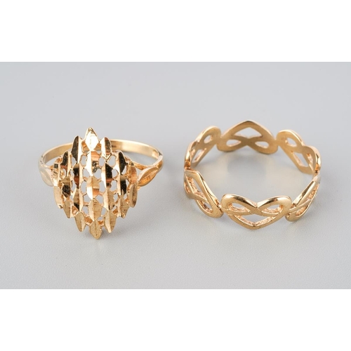 129 - Two 9 ct rings to include infinity twist ring, UK sizes W and S, gross weight approx. 4.6g