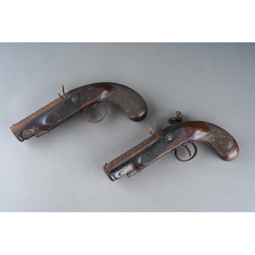 A Pair of Flint Lock Pistols by Shaw Length 7.5inches each, engraved ...