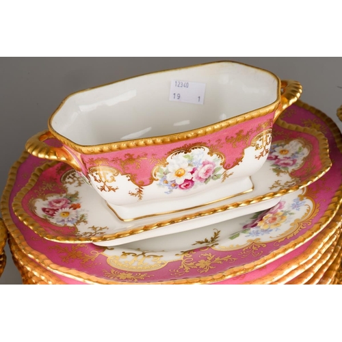 908 - An extensive Limoges (D&C/L Bernaudaud & Co) part dinner service, scalloped gilt edges with Pompadou... 