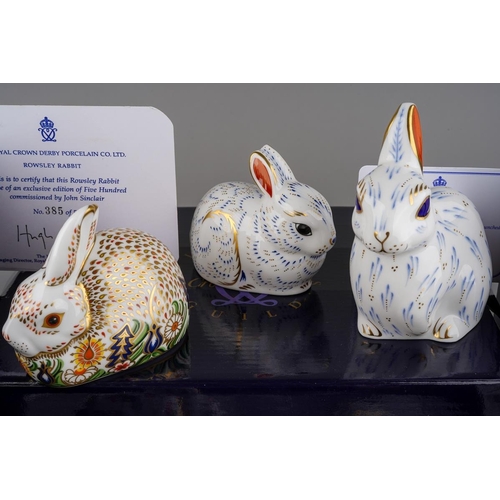 Five Royal Crown Derby Rabbit paperweights to include: 1. Bunny ...