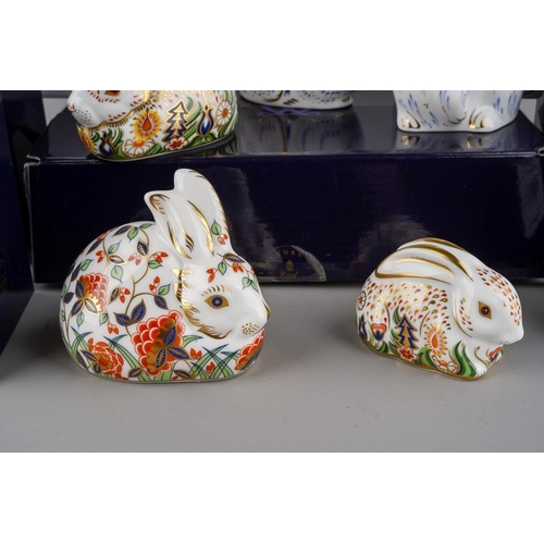 Five Royal Crown Derby Rabbit paperweights to include: 1. Bunny ...