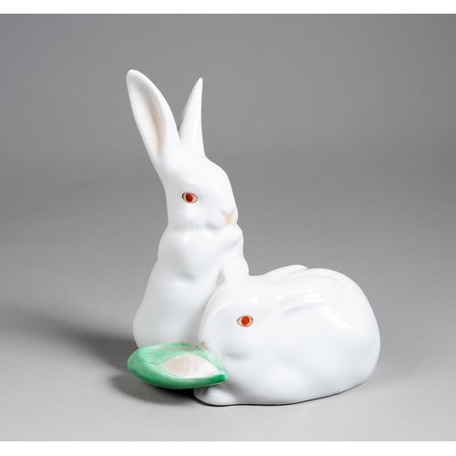 74 - A Herend model of two rabbits beside corn, iincised no. 5326, printed marks, height 9cm