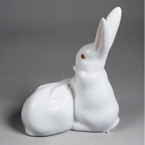 74 - A Herend model of two rabbits beside corn, iincised no. 5326, printed marks, height 9cm