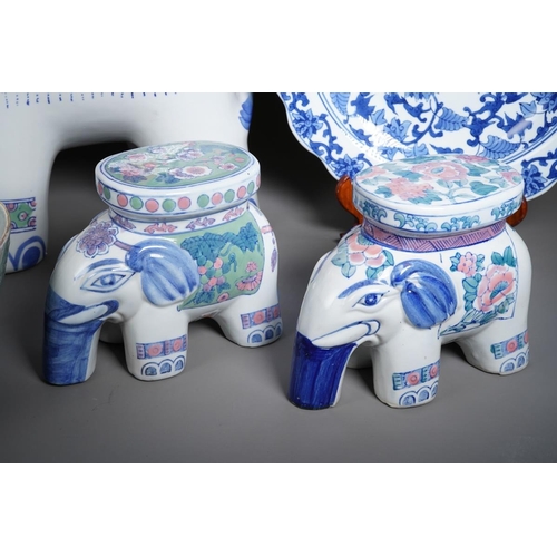 75 - A small collection of modern Chinese ceramics, comprising a garden seat in the form of an elephant, ... 