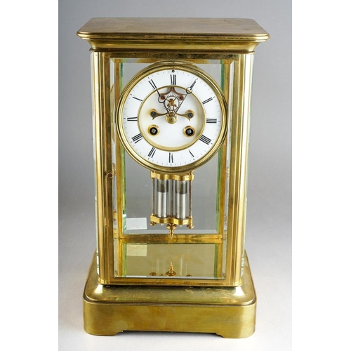 88 - A 19th century French four-glass mantel clock, the white enamel dial with black Roman numerals, twin... 