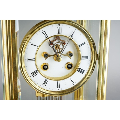 88 - A 19th century French four-glass mantel clock, the white enamel dial with black Roman numerals, twin... 