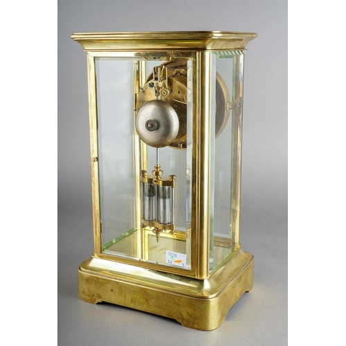 88 - A 19th century French four-glass mantel clock, the white enamel dial with black Roman numerals, twin... 