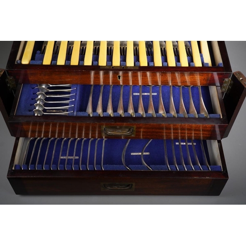 91 - An early 20th century mahogany cased canteen of Viners silver plated Old English pattern cutlery for... 