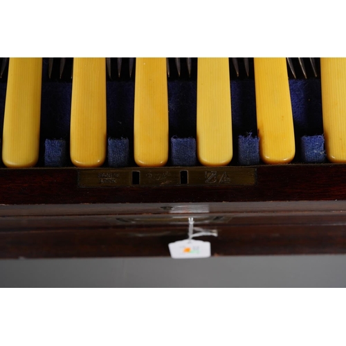 91 - An early 20th century mahogany cased canteen of Viners silver plated Old English pattern cutlery for... 