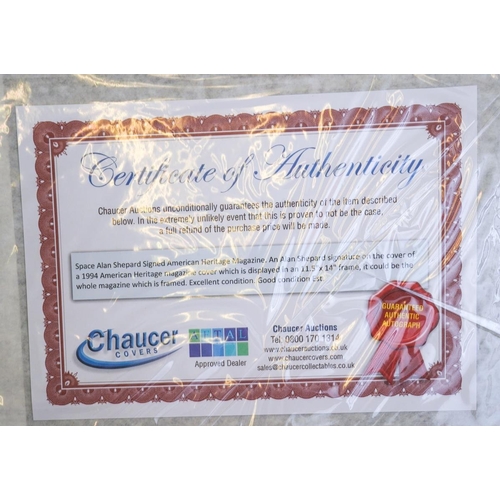 371 - Space: an Alan Shepard signature on the cover of a 1994 American Heritage magazine cover which is di... 