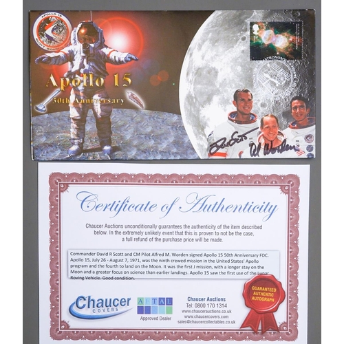 377 - Commander David R Scott and CM Pilot Alfred M. Worden signed Apollo 15 50th Anniversary signed 1st D... 