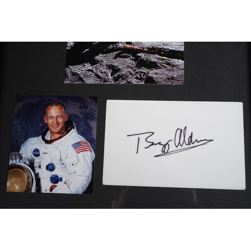 383 - APOLLO 11: a framed and glazed BUZZ ALDRIN display of two photographs together with a signed card 

... 