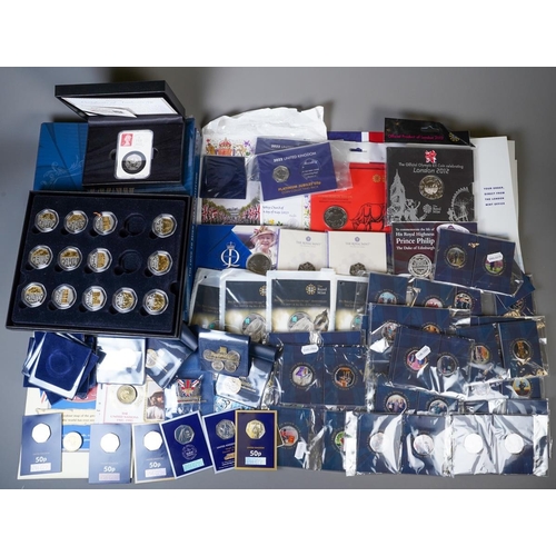 390 - A collection of Royalty related commemorative UK 50p coins, including some dual plated and commemora... 