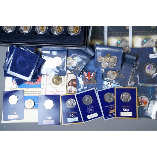 390 - A collection of Royalty related commemorative UK 50p coins, including some dual plated and commemora... 