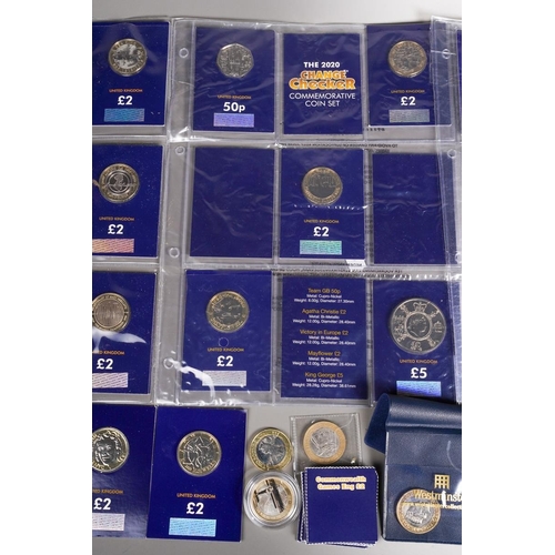 394 - Three Change Checker Commemorative Coin Sets of 50 pence, £2 and £5 coins, (15 coins), 16 x £2 coins... 
