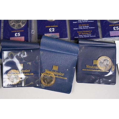 394 - Three Change Checker Commemorative Coin Sets of 50 pence, £2 and £5 coins, (15 coins), 16 x £2 coins... 