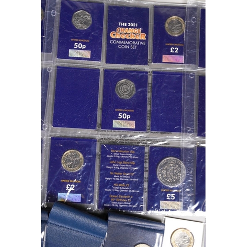 394 - Three Change Checker Commemorative Coin Sets of 50 pence, £2 and £5 coins, (15 coins), 16 x £2 coins... 