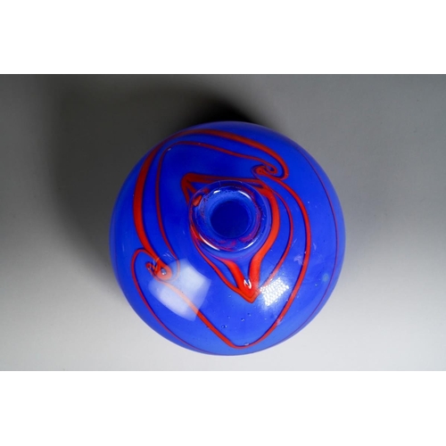 403 - A 1970's English Studio Glass blue and red glass vase by C V Ramsay, circa 1977, height 11cm  [1]