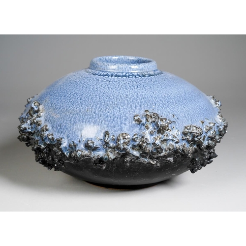 404 - A Glit of Iceland Ragnar Kjartansson lava ceramic bowl with blue mottled upper section, central rais... 