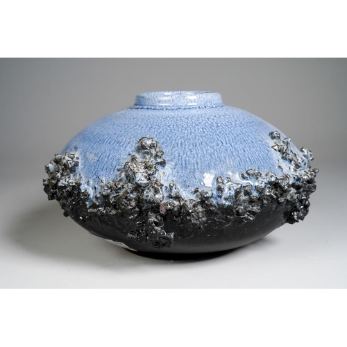 404 - A Glit of Iceland Ragnar Kjartansson lava ceramic bowl with blue mottled upper section, central rais... 