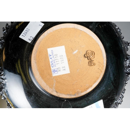 404 - A Glit of Iceland Ragnar Kjartansson lava ceramic bowl with blue mottled upper section, central rais... 