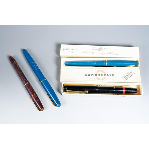 408 - A vintage Conway Stewart 3N lever fill maroon marbled fountain pen, the nib stamped 14c gold togethe... 