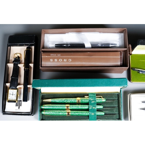 410 - Assorted boxed Pens, single and sets, fountain and ballpoint sets including Pierre Farber, Cross, Pe... 